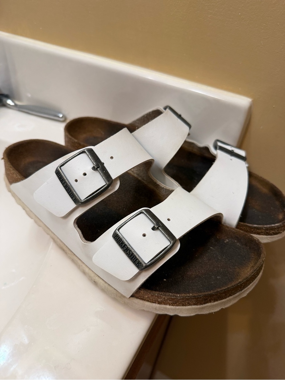 Birkenstock White Double-Buckle Kids Sandals